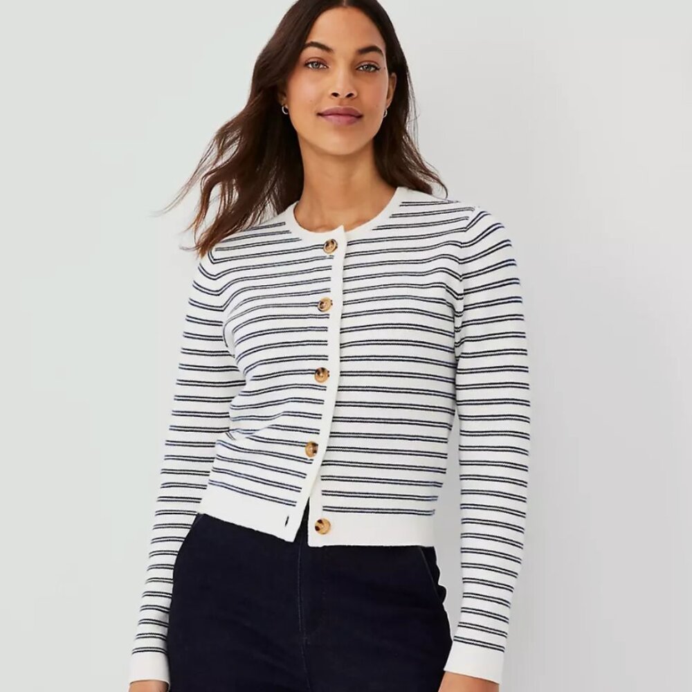 Ann Taylor Petite Striped Knit Cardigan